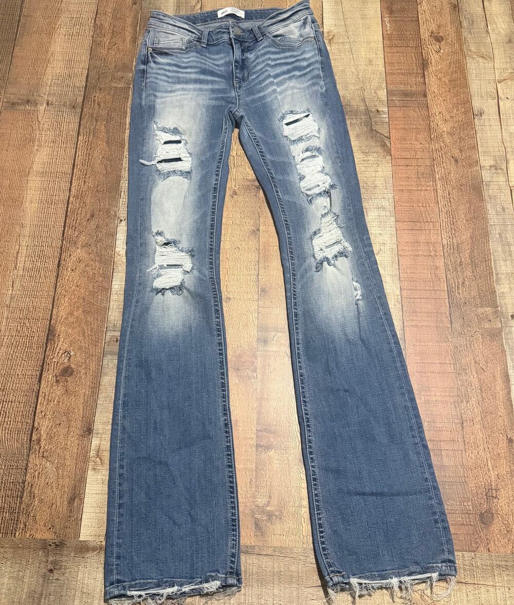 BKE Medium Denim Distressed Mid Rise Bootcut Payton Jeans Sz 26 Western Cowgirl